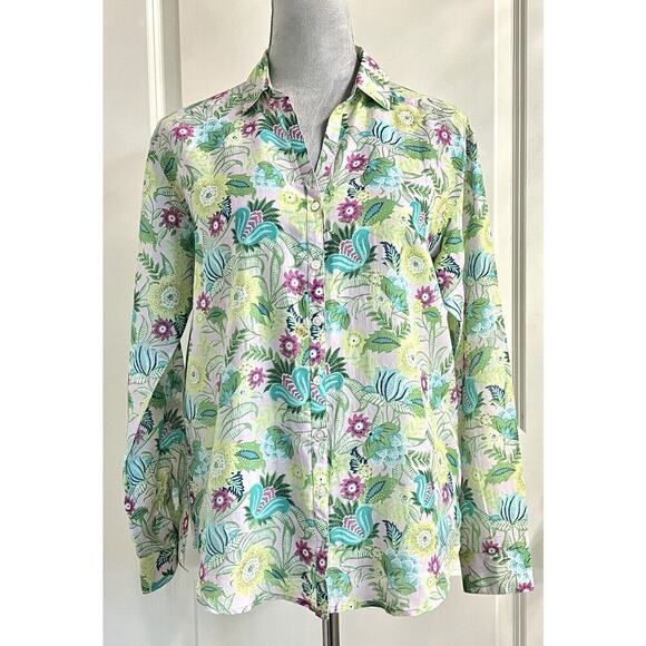 J. Jill Jasmine Floral Button Down Blouse Cotton Silk XS Spring Summer Tropical - Picture 1 of 9